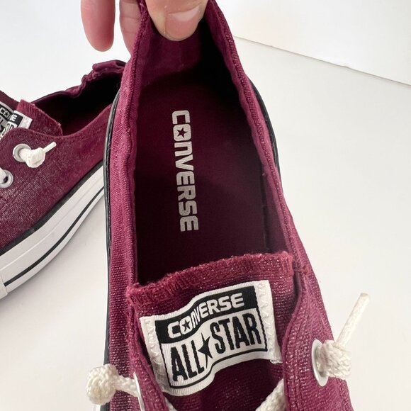 9 Women- Converse Chuck Taylor All Star Shoreline Slip On Maroon Silver Sneakers - Picture 6 of 15